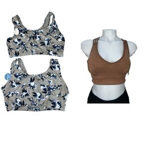 Bundle of two Girls Bra Floral size 36  one Solid Brown Crop Top Size L  New.